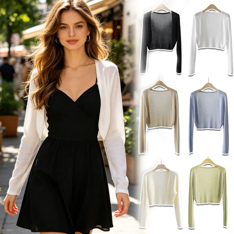

Ice Silk Cardigan for Women, Summer Thin Shrug Wrap, Sun Protection Short Kimono, Air Conditioner Lightweight Cover Up