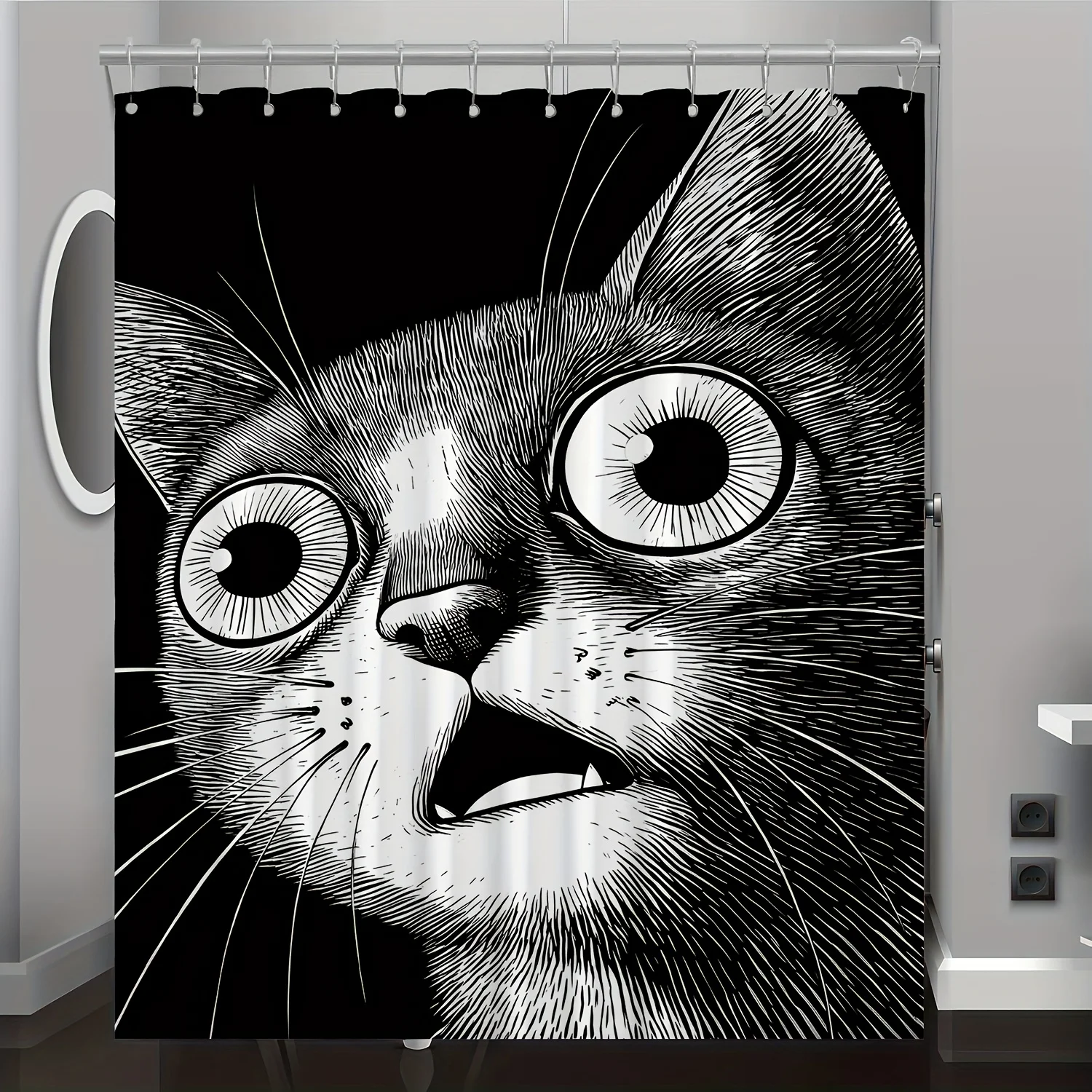 

1 шт., занавеска для душа с цифровым принтом и рисунком кота-сюрпризы, домашний декор для ванной комнаты, в комплект входят крючки, можно стирать в машине, всесезонная