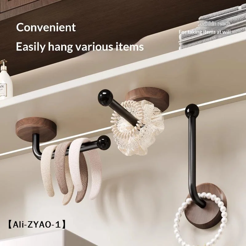 【O】Walnut Wood Self Adhesive Wall Hooks Heavy Duty No Drill Design For Bathroom Bedroom Hanging Coats Towels Bags