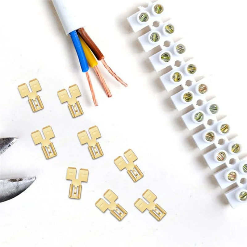 Exquisite-Double Back Spade Connector Quick Disconnect Electrical Two-Way Wire Terminal Adapter Non-Insulated Male Single