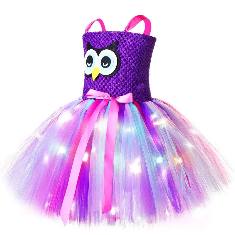 AD1 милые светодиодные фонари совы, костюмы на Хэллоуин для девочек, платья принцессы на Рождество и день рождения для детей, наряд для косплея с птицами, 5 @ rD ~