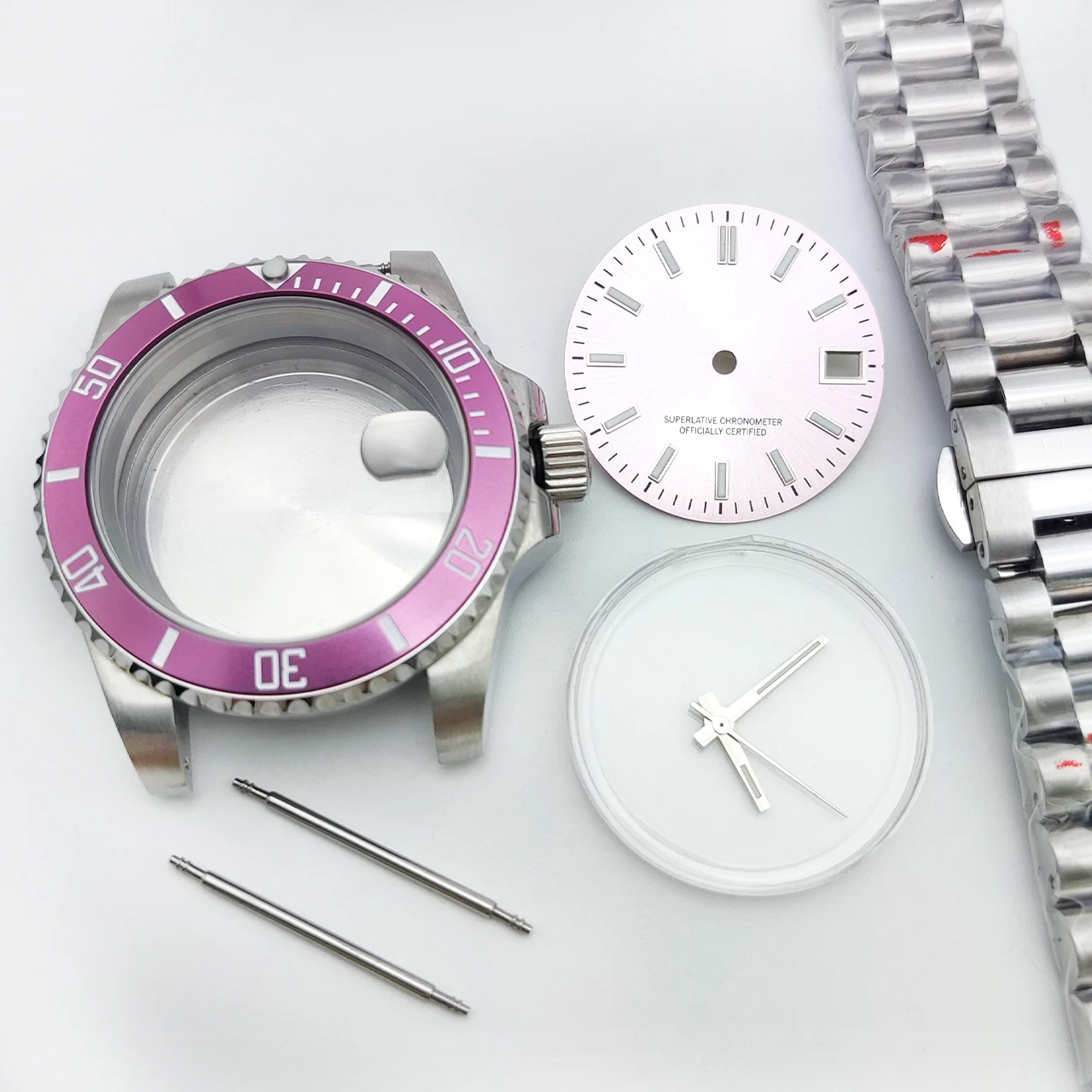 40mm NH35 Automatic Watch Case Set, Stainless Steel Folding Clasp Bracelet Sapphire Crystal Solid Back Fits 28.5mm Dial