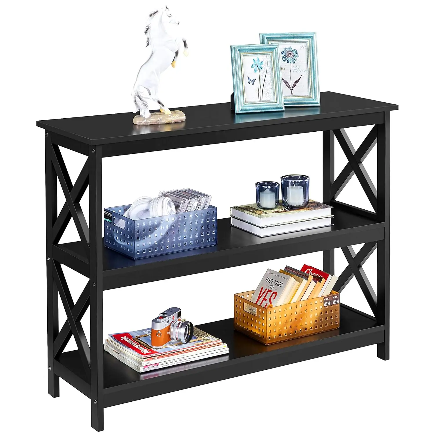 

Console Table with Storage Shelves, 3-Tier Entryway Table Sofa Side Table Narrow Long Bookshelf for Hallway Living, Customized