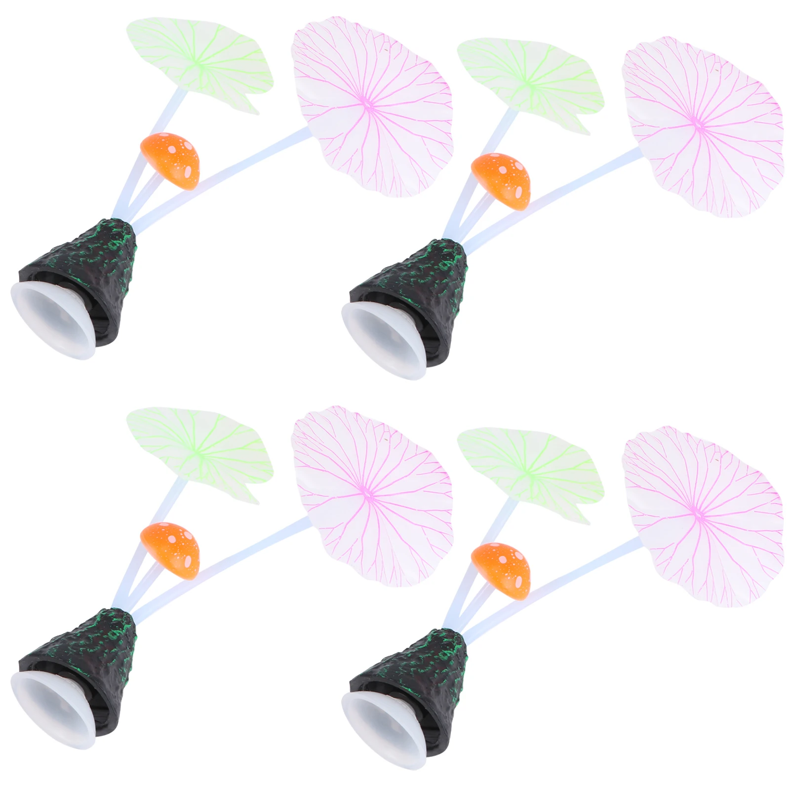 

4pcs Glowing Lotus Leaf Mushroom Aquarium Decoration Durable Silicone nament Fish Tank Decor Home Decorative Plants