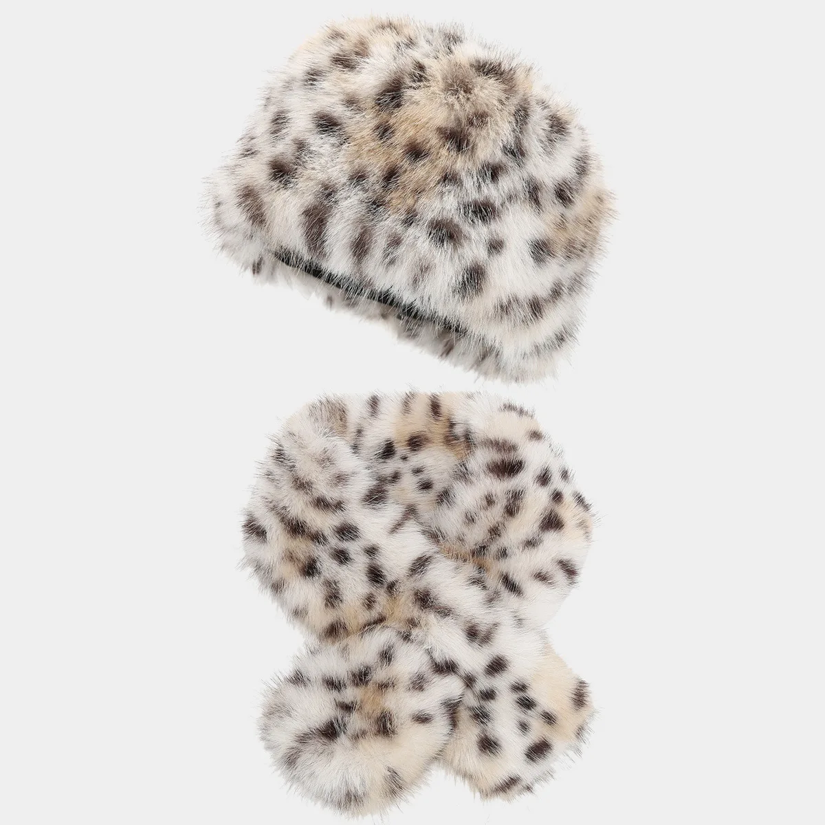 Autumn and winter new leopard pattern plush hat European and American fashion elegant warm hat scarf suit trend