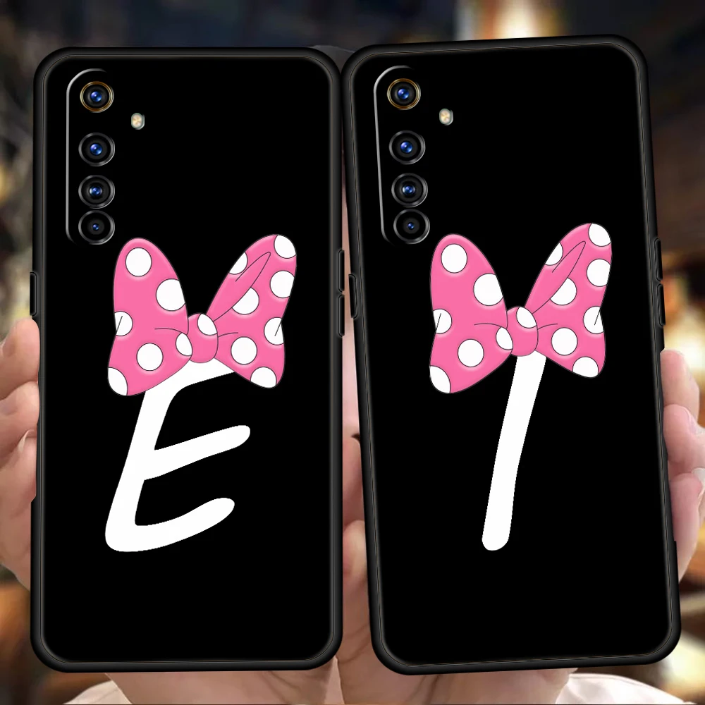 Cute Cartoon Bow Letter Soft Phone Case For Oppo A12 A15 A16 A74 A76 Find X5 Pro A54 A53 A52 A95 Reno 6 7 SE Z A9 2020 Pro Cover