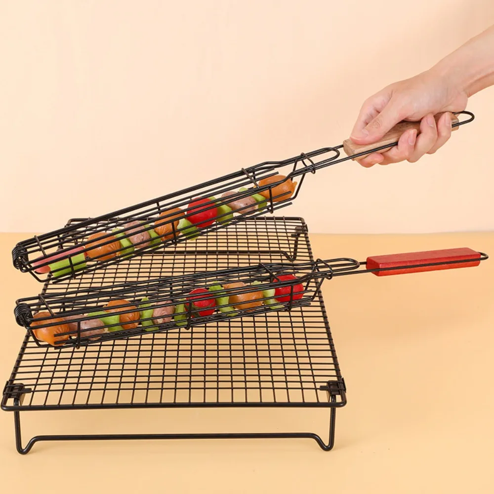 

Stainless Steel BBQ Grill Basket Non Stick Roast Rack with Handle for Outdoor Picnic Kitchen Dining Tools Kitchen Accessories
