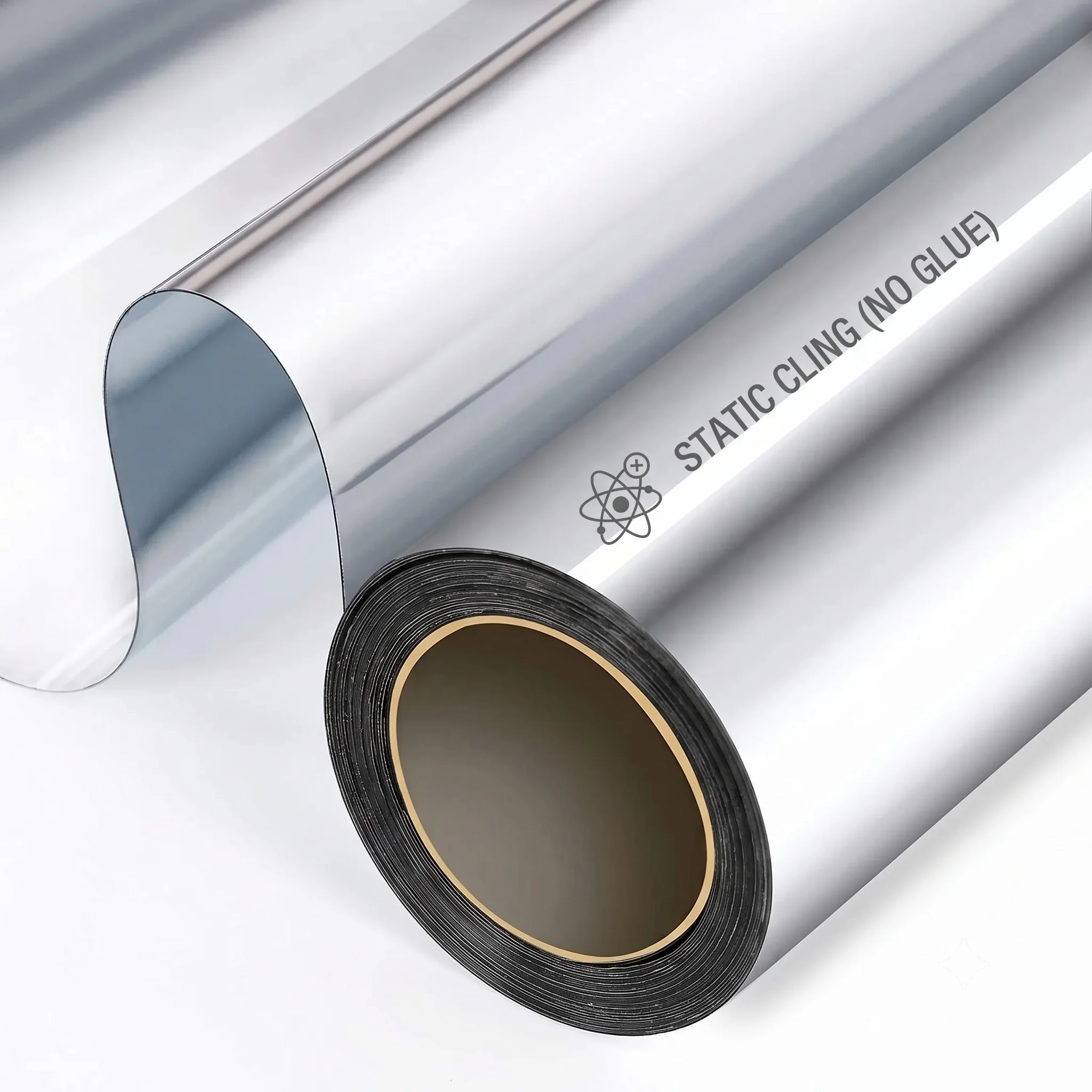 Double-Sided Silver Static Cling Window Film Privacy One-Way Tint No-Glue Heat & UV Blocking Removable Reusable Glass Sticker