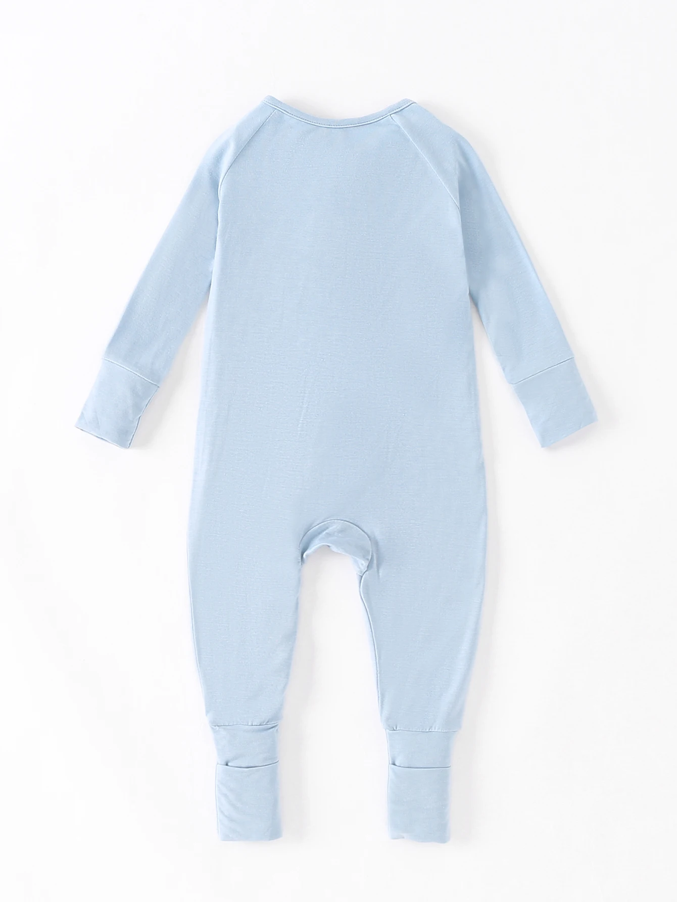 Baby bamboo fiber thin soft breathable fabric light blue long sleeve pants zipper reversible foot cover baby ha clothes