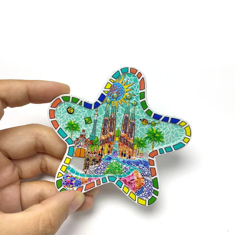 3D Resin Barcelona Spain Sagrada Familia Mosaic Star Fridge Magnet Souvenirs España Home Decor Items Refrigerator Magnets