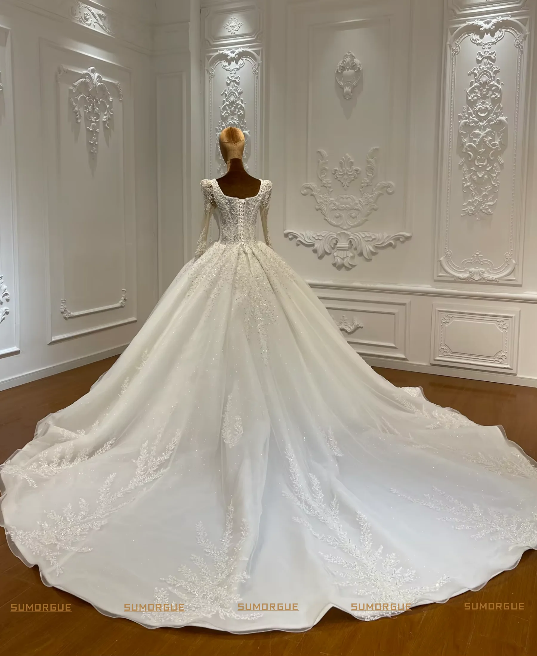 Exquisite Square  Wedding Dresses Embroidered With Bead Sequins Princess Gown Full sleeve high-end Customzied Vestidos De Novia