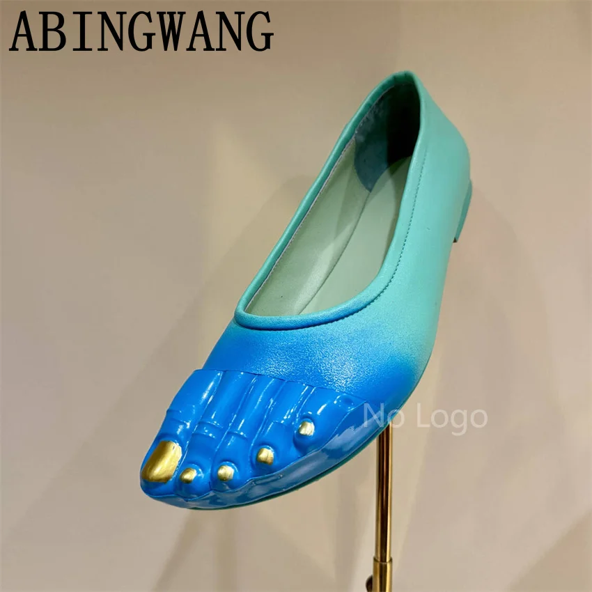 High Quality Women Leather Gradient Flats Heel Trainers Shoes Five Fingers Thin Sole Loafers Female Shoes Outside Walking Shoes