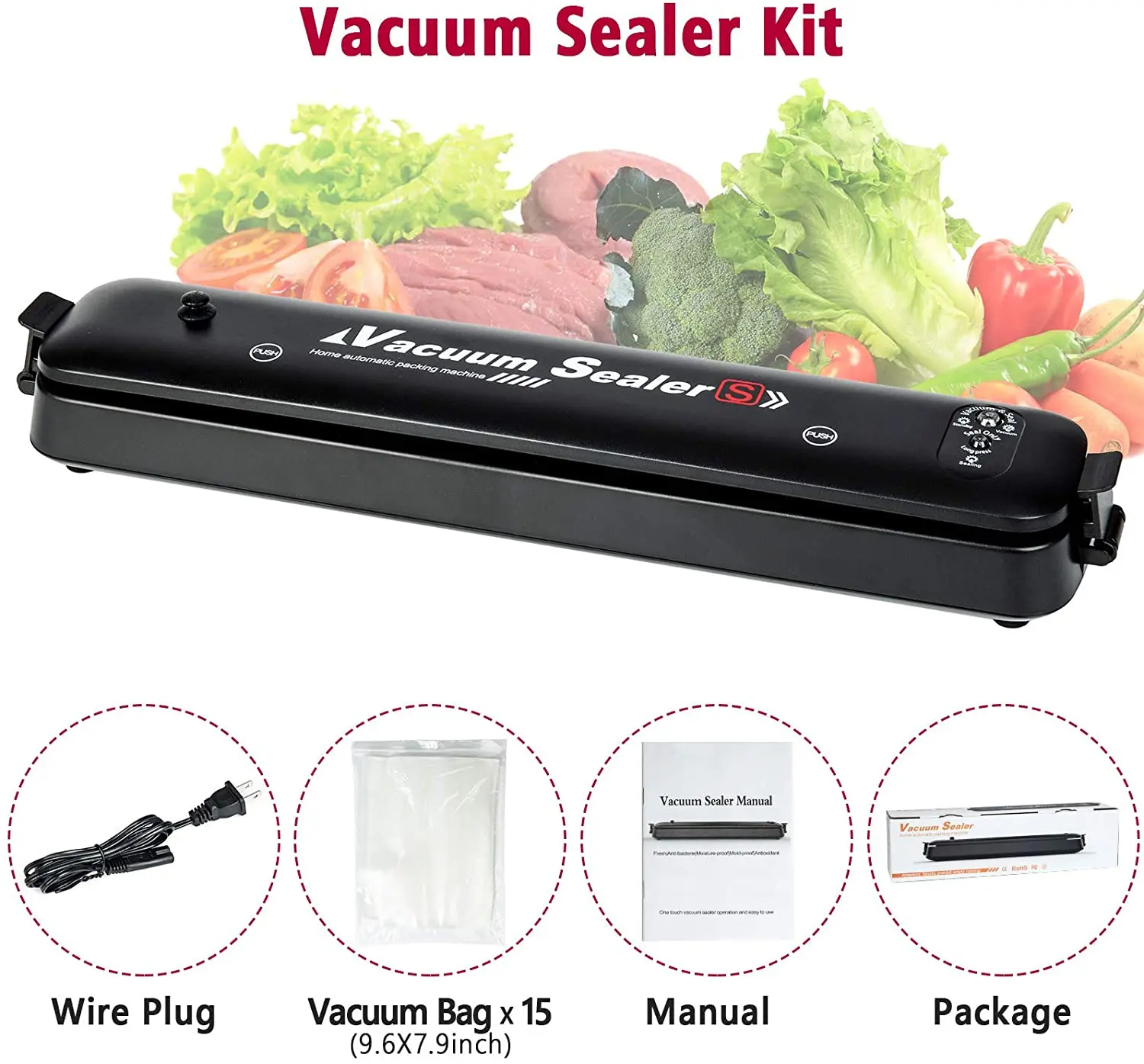 MiJia Vacuum Sealer Packaging Machine 220V/110V Household Food Vacuum Sealer Film Sealer Vacuum Packer Including 10Pcs Bags