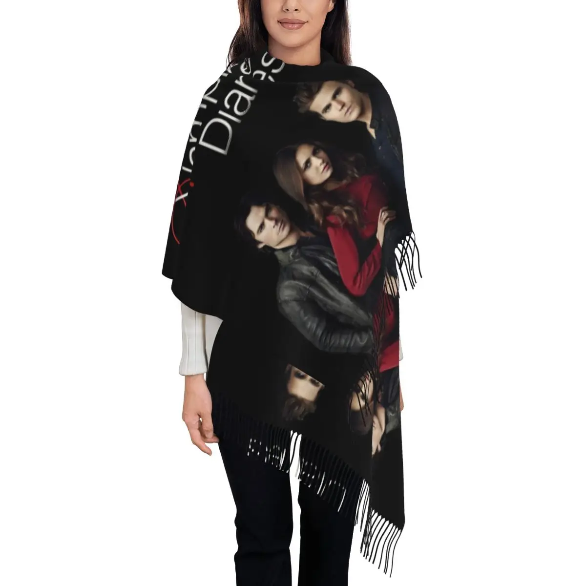 Damon Salvatore Shawls Wraps Women Winter Warm Large Soft Scarf The Vampire Diaries TV Series Pashmina Tassel Scarves