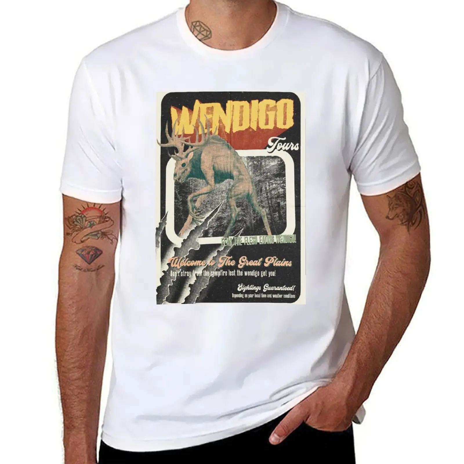 

t Poster man graphic Horror T-Shirt cotton vintage Wendigo for 100% t shirts man shirts