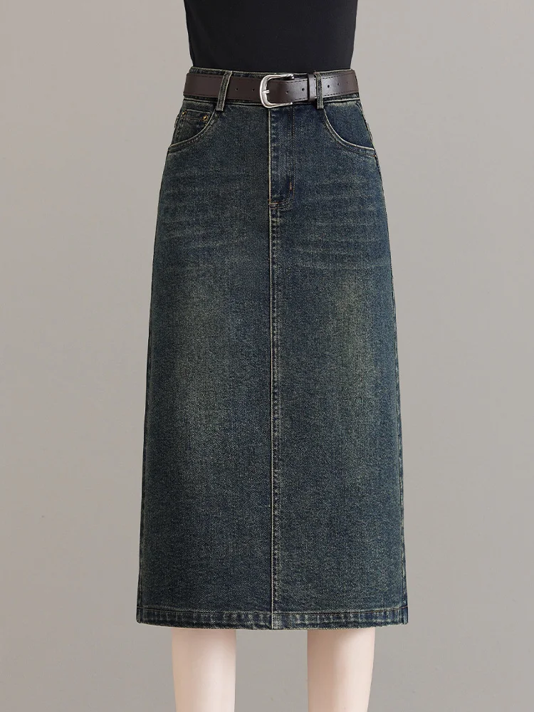 

Юбка-миди с высокой талией, прямым кроем и молнией, А-силуэт, женская, весна-лето, новый стиль, корейская версия, для офиса, из смесового хлопка