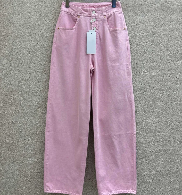 

2024 High Quality High Waisted Straight Leg Jeans for Girls, Casual High and Loose Breasted Wide Leg Long Pants