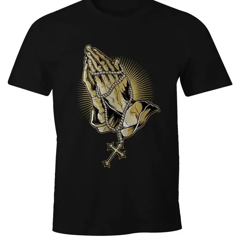 Mens T-Shirt - Hands Of Pray Prayer Praying Hands Rosary - Moonworks