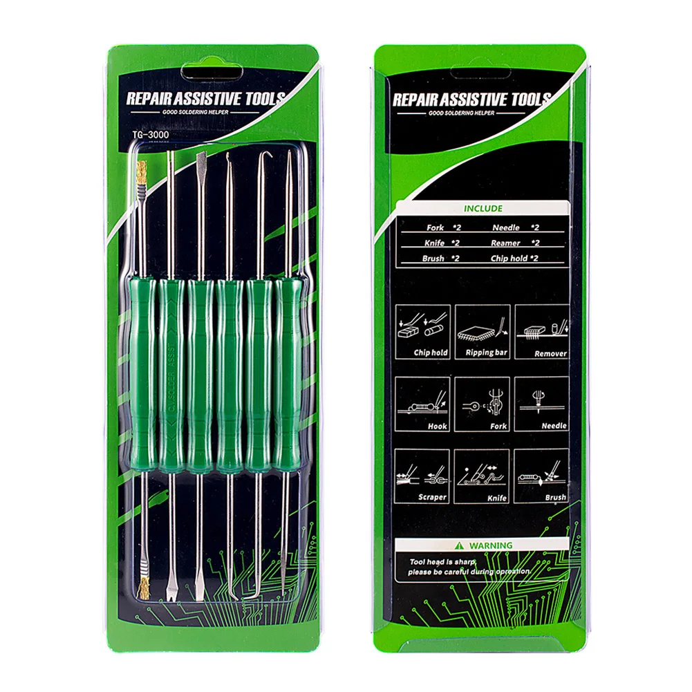 6Pcs Desoldering Aid Tool Kit 납땜 보조 도구 PCB 청소 도구 스크레이퍼 Awl 브러쉬 막대 납땜 전력 도구 