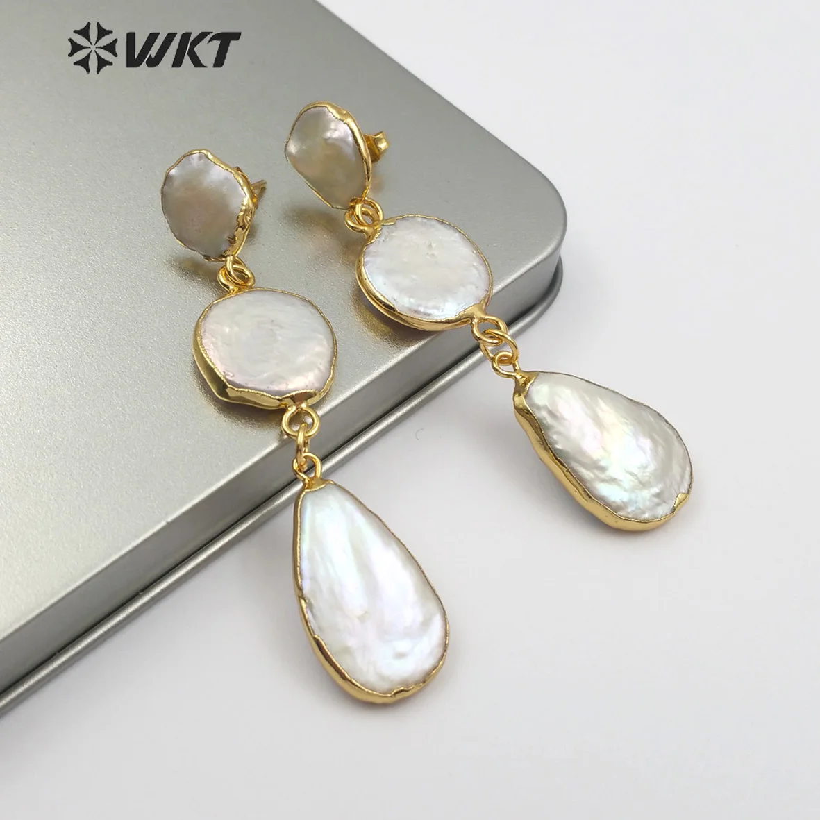 WT-E491 WKT New Arrival Natural Freshwater Pearl Earrings With Gold Plated Drops Shape For Women Elegant Jewelry Gift