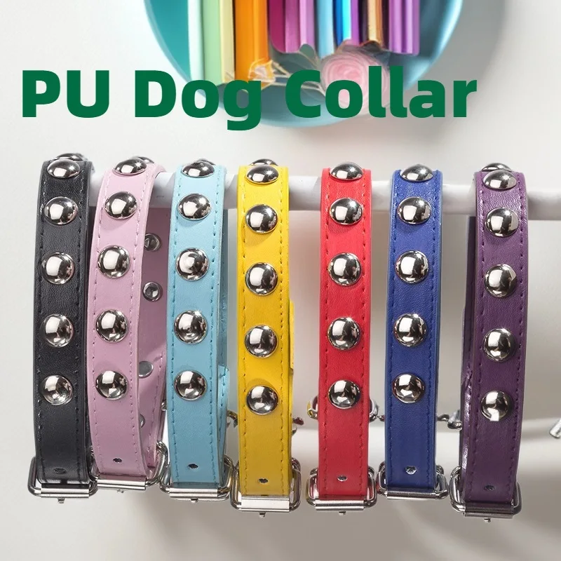 Mushroom Nail PU Leather Pet Collars Versatile Multicolor Dog Chain Dog Collar Wholesale