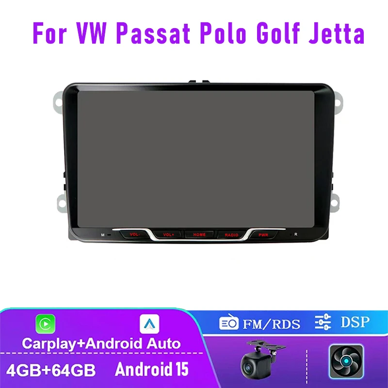 

9" 4+64GB Car Radio Head Unit Wireless Carplay Android 15 Auto QLED Screen For VW Passat Polo Golf Jetta Tiguan Beetle Caddy