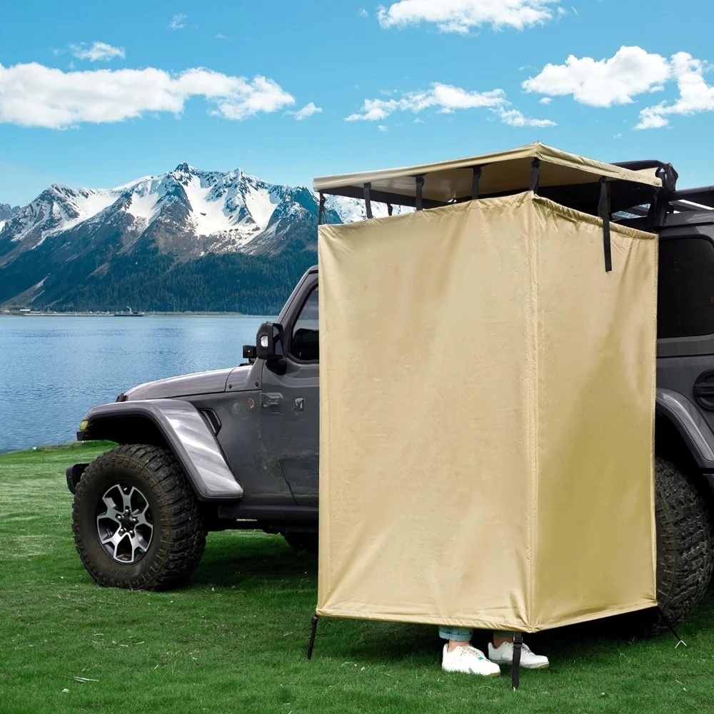 Vehicle Awning Shower Room with Roof,3.3ft x 3.3ft,Privacy Shelter Restroom with LED Light,Waterproof Shower Tent Overland