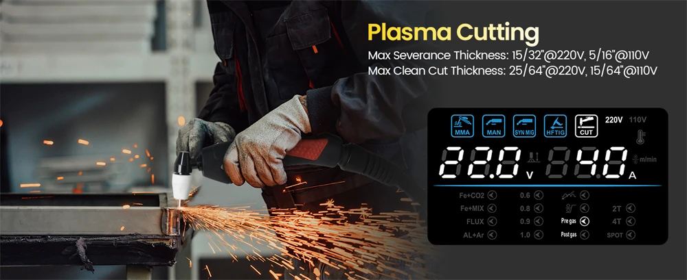 6 in 1 Welding Machine HZXVOGEN HVM270 Gas MIG Gasless MIG HF TIG MMA Plasma Cut Digital LED Screen IGBT Inverter 2T/4T