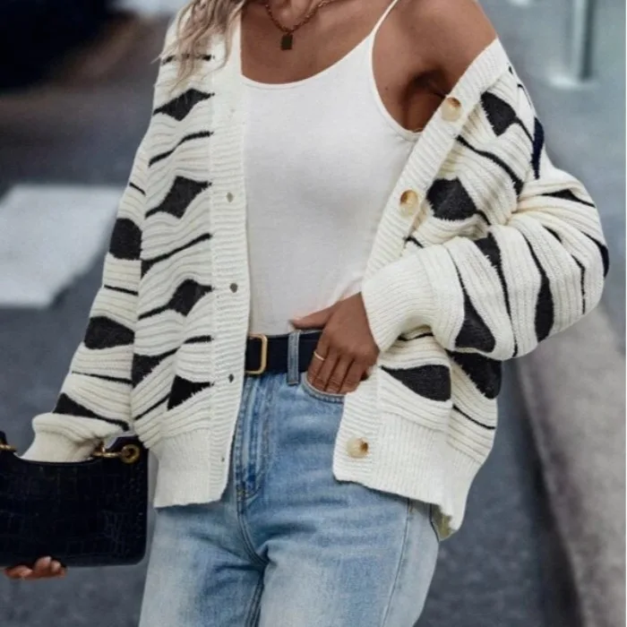 Suéter Cárdigan Nuevo de Otoño Invierno con Cuello Redondo y un Solo Botón, Estilo Urbano, Hoado, de Manga Larga, Tejido de...