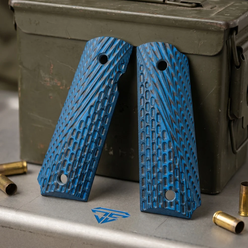 High-quality Wear-resistant Blue-black Tree-grain 1911 G10 Non-slip Grip Panels CNC-machined DIY Handcrafted Parts 1 Piece