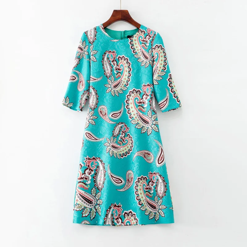 

Women's Vintage Print Jacquard Dress, Half-Sleeve Casual Dresses, Fashion, N1016