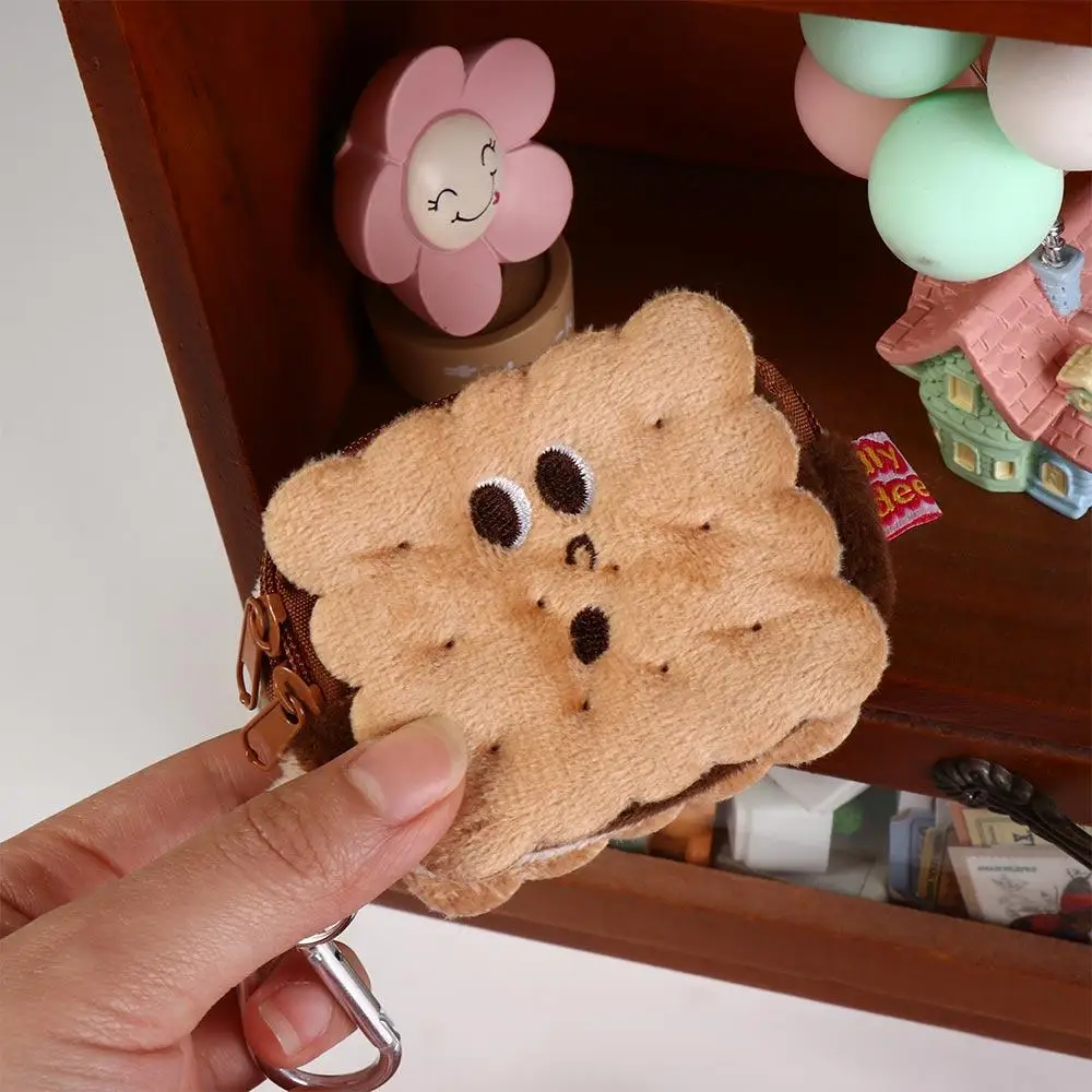 Plush Plush Cake Headphone Bag Similation Food Zipper Plush Cake Coin Bag Biscuit Shape Kawai Plush Biscuit Coin Purse