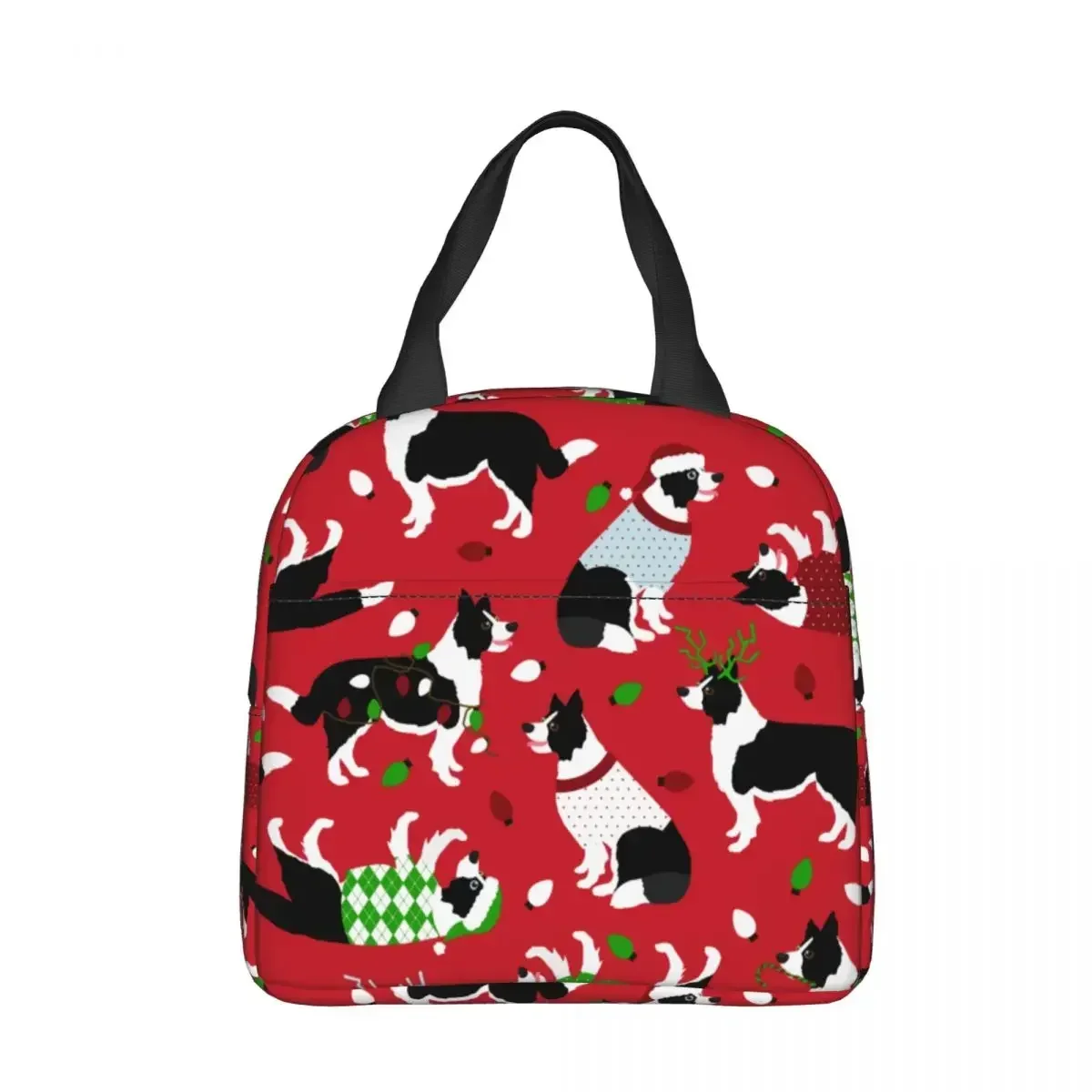 Christmas Border Collie Dog Insulated Lunch Bag Large Lunch Container Cooler Bag Tote Lunch Box Office Travel Girl Boy