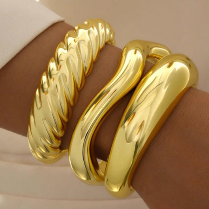 3 Stile Kreative Glatte Wasser Tropfen Armreifen Punk Unregelmäßige Chunky Gold Farbe Dicke Manschette Armband Frauen Männer Hand Schmuck Geschenk Neue