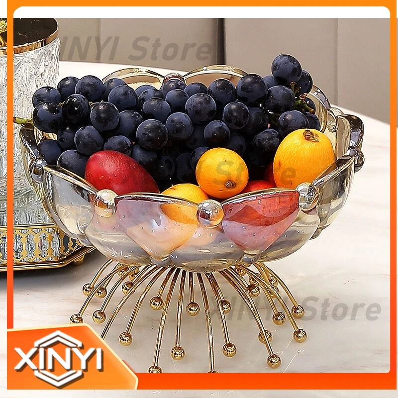 High-foot Crystal Glass Fruit Plate for Luxury Living Room Dining Table Snacks Candy Nordic Home Kitchen Decoration Tableware