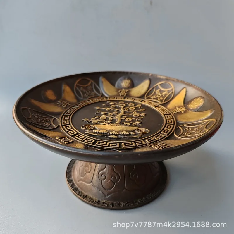 Brass Craftwork, Gilt Copper, Wealth-Bringing Offering Tray, Home Decorative Ornament