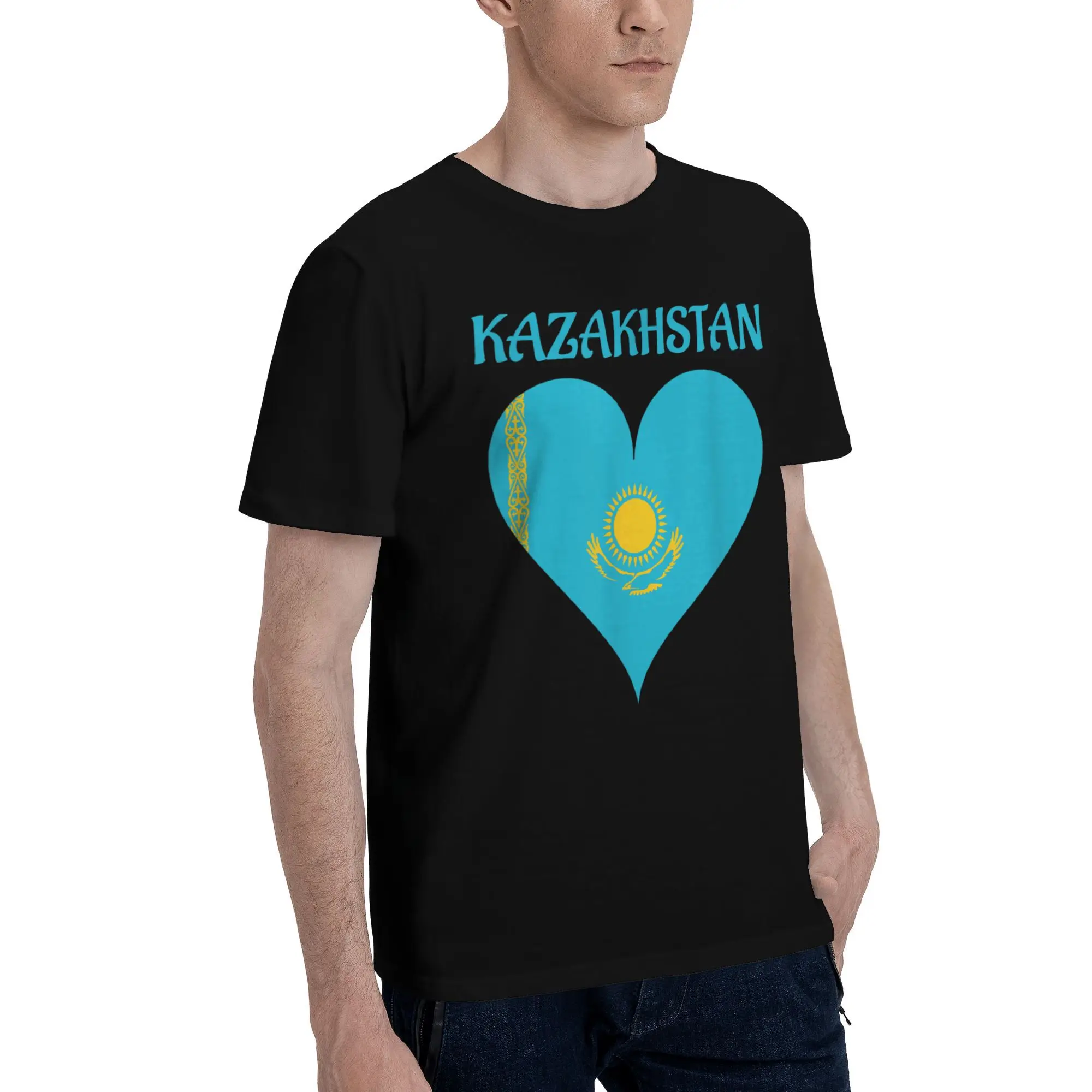 Men Women T Shirt Kazakh Flag Heart T Shirts Harajuku  Beach Tees Y2K Funny Design Cotton Clothes Gift