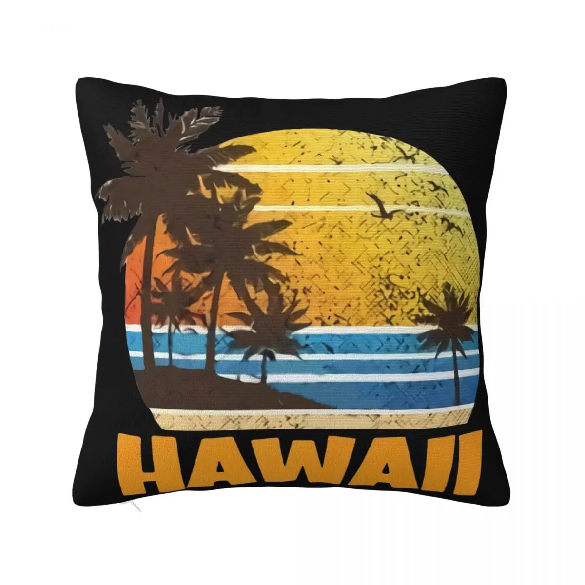 Vintage Hawaii Sun Sand Beach Palm Tree Men Cool Cotton CrewTropical Island Designer Tops Pillow Case