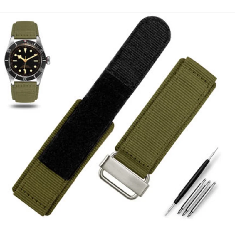 22mm 24mm Canvas Velcro Nylon Strap Fabric Band Fits For Breitling Panerai PAM111 Rolex Watch Bell Ross BR01 BRO3