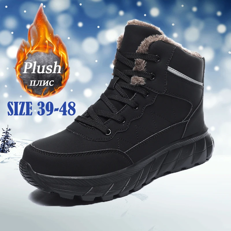 New Men's Ankle Snow Boots Winter Warm Shoes Fashion Male Plush Boot Thickened Comfortable Warm Walking Non Slip Plus Size Shoes