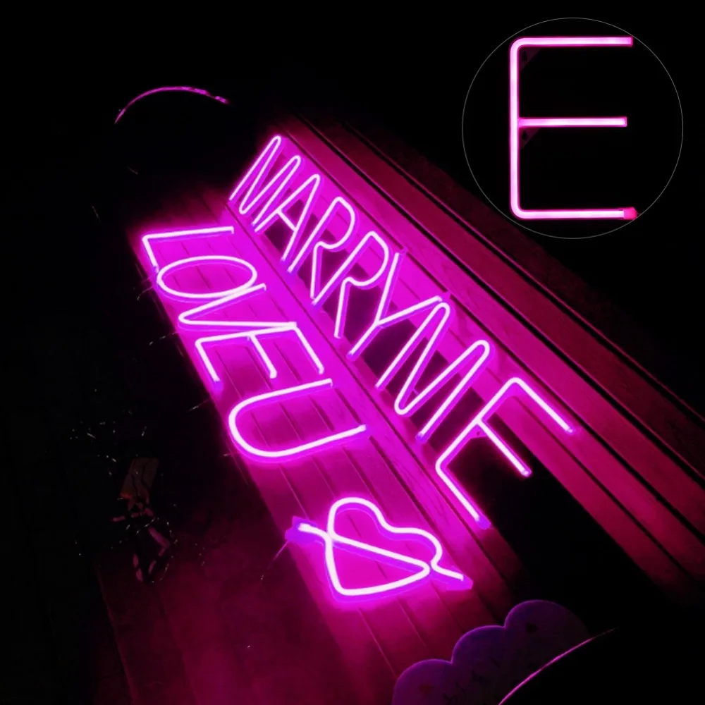 Letter 'E' Shape Neon Letter Light USB Battery Operated Wall Mounted Alphabet Neon Art Light Letter Neon Light