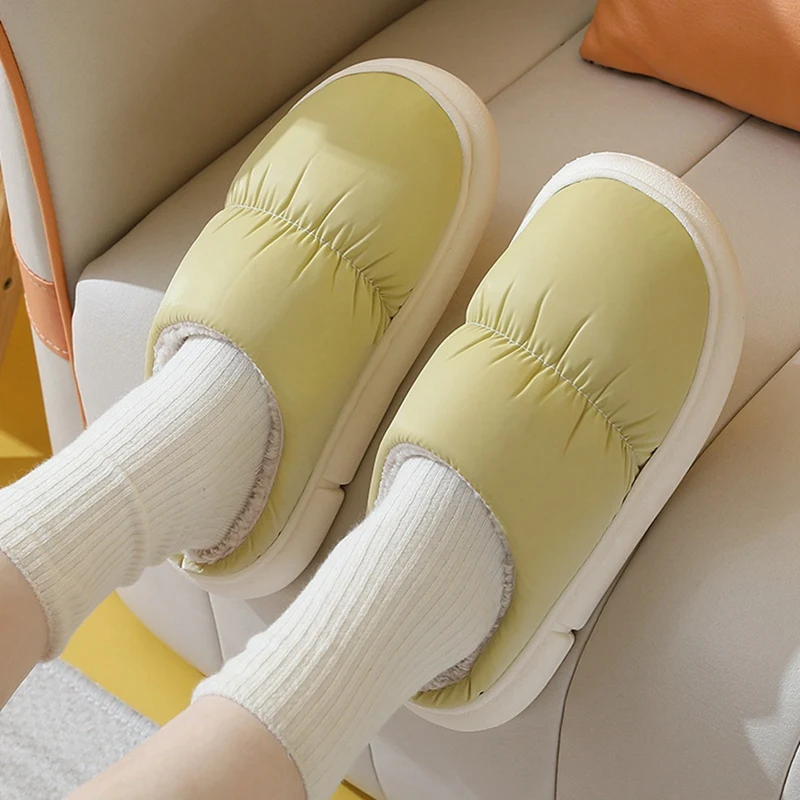 Women' Winter Cotton Slippers Warm Breathable Plush Lining Waterproof Anti-Slip Thick Soft Sole Home Shoes Casaul Slippers