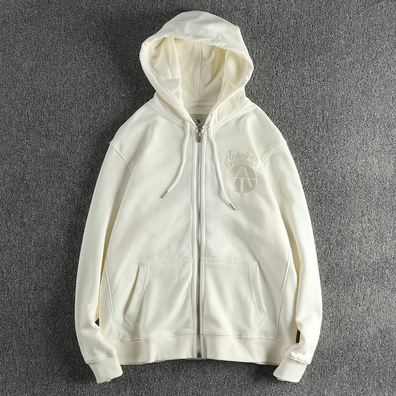 

High-Grammage Knitted Fleece Hoodie Men's Cool White Washed American Style Cardigan Jacket Embroidered Casual Loose Fit