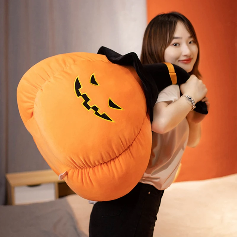 Wearing Hat Pumpkin Demon Doll Stuffed PP Cotton Halloween Plush Toy Funny Soft Halloween Pumpkin Throw Pillow Home Decoration