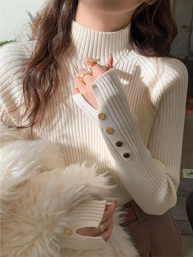 

Женский вязаный свитер Thiened с высоким воротником, зимняя внутренняя одежда Base irt, новинка 202, осенне-зимний сезонный топ