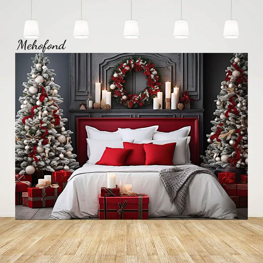 Mehofond Christmas Bedroom Bedside Photography Backdrop Xmas Gift Wreath European Wall Background for Newborn Child Photoshoot