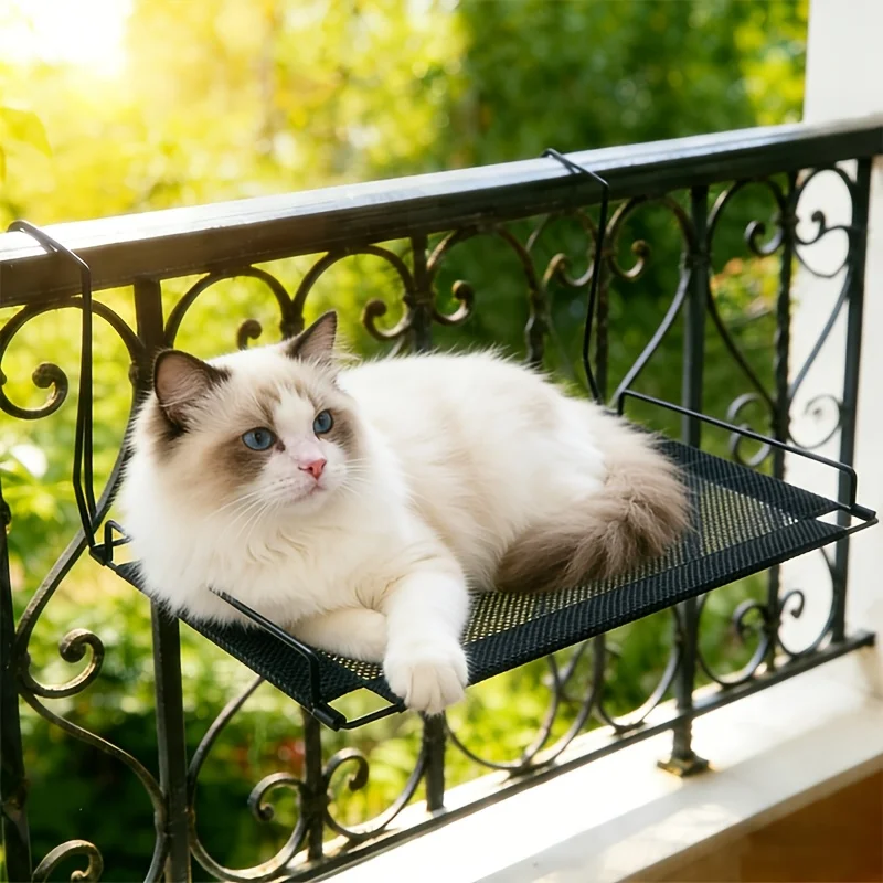 1ピースの猫用ハンモック、猫への完璧な贈り物、猫用品、猫用日光浴プラットフォーム、猫用ベッド、猫用ハンモック、猫用ベッドサイドハンモック、取り外し可能で洗濯可能、オールシーズン対応、穴あけ不要、安定した設置、ソファ-ベッドの端-窓に最適、持ち運び可能で掃除が簡単