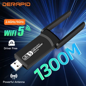Adaptador USB Dual Band, Dongle WiFi, Antena Poderosa, Sem Fio, 2.4G, 5Ghz, 1300M, 802.11AC, apto para Windows 7, 10, 11, PC, Laptop Driver Grátis 6 principais vendas placa pci 10gb - №6