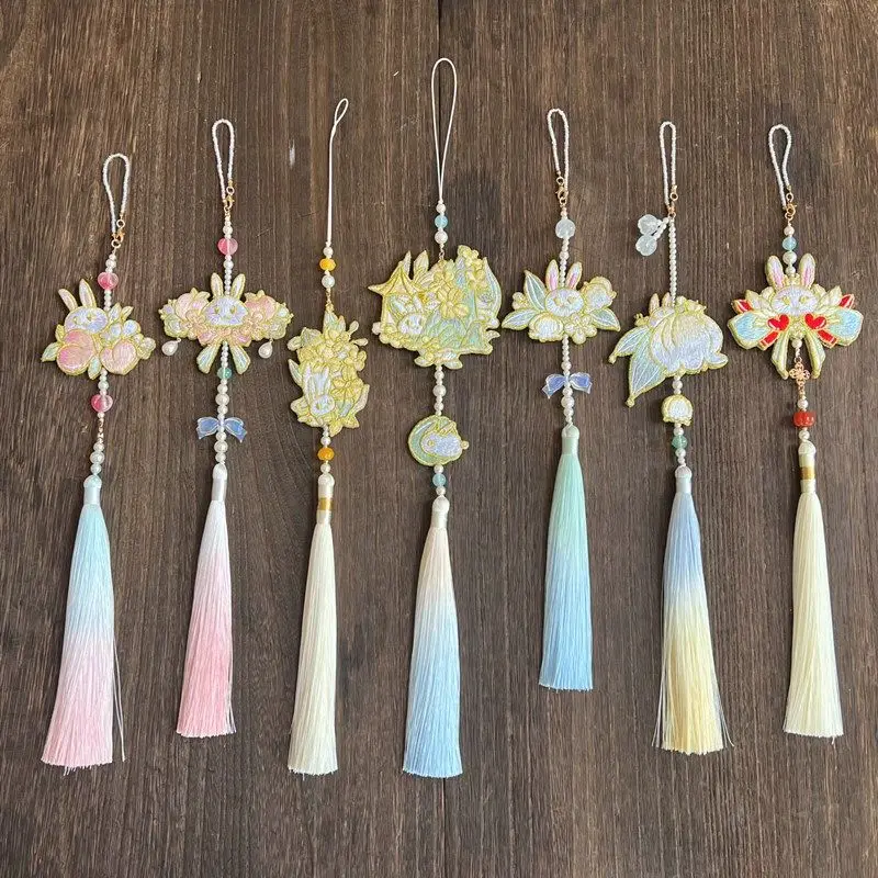 Original Embroidered Rabbit Pendant Hanfu Gradient Tassel Forbidden Step Cheongsam Press Placket Antique School Bag Car Charms