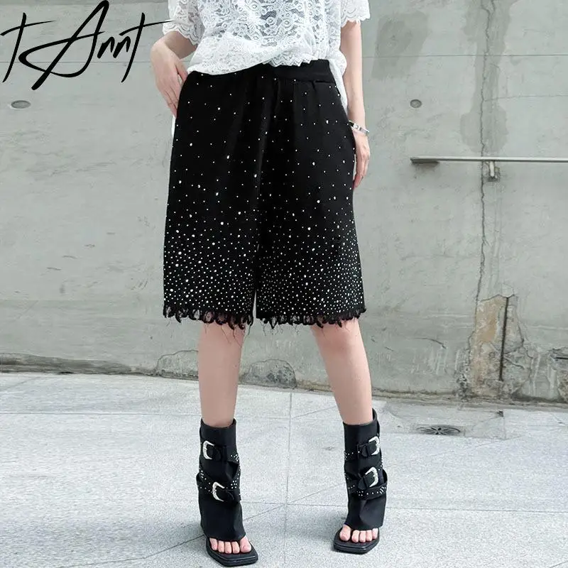 

Tannt Women Pant Fashion High-waisted Diamond Hole Knee Length Pants For Women Vintage All-match Casual Woman Trousers 2025 New